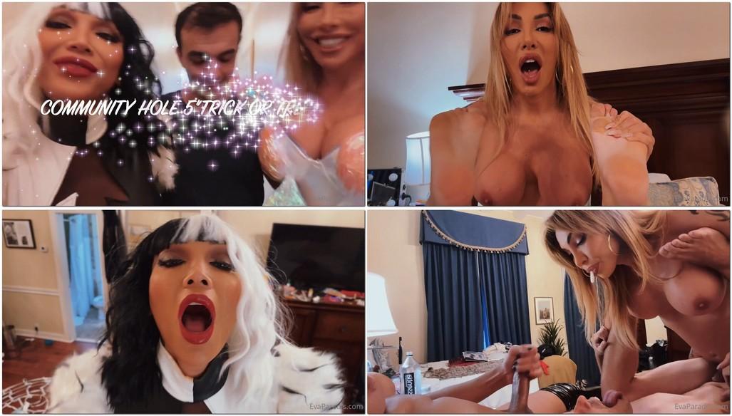 [1.23 GB] [ManyVids.com] Eva Paradis & Yasmin Lee / Community Hole 5 - 'TRICK OR TREAT' [20.11.2022 ?., Shemale, Tranny, Amateur, Shemale On Male, Brunette, Blowjob, Deep Throat, Lingerie, POV, Domination, Facefuck, Stockings, Oral, Anal, Hardcore,..1080p, SiteRip]