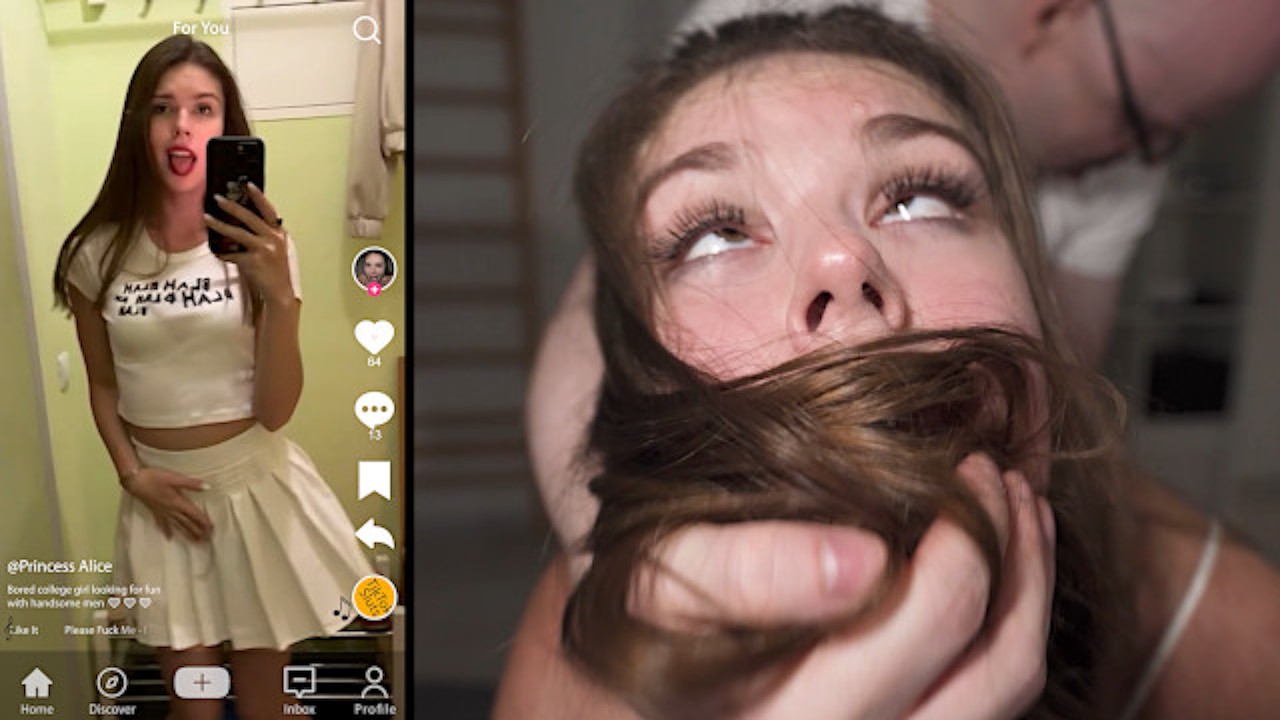 We found her on tiktok - college cutie wrecked by two big cocks - princess alice