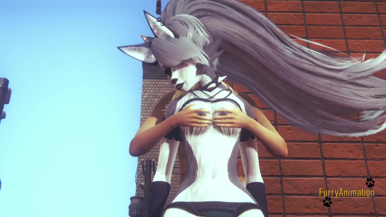 Furry hentai wolf gives fox boobjob until he cum on her face