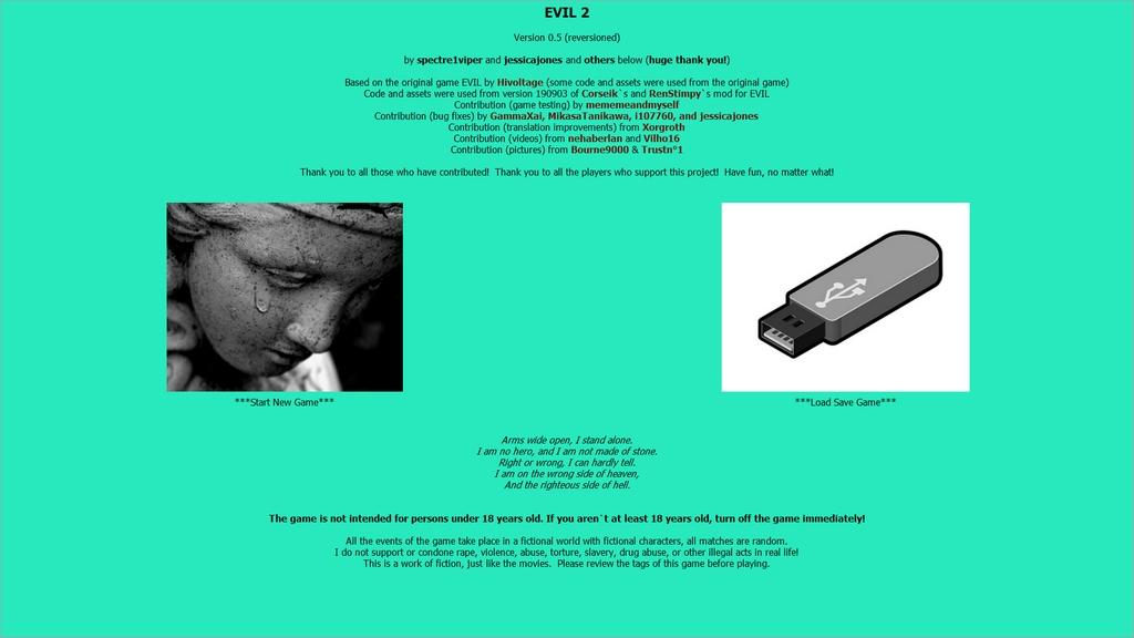 Evil 2 [InProgress, 0.61] (Community project) [uncen] [2019, ADV, Anal sex, BDSM, cheating, corruption, creampie, dating sim, drugs, exhibitionism, graphic violence, groping, group sex, handjob, harem, humiliation, incest] [eng]